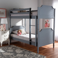 Baxton Studio Mariana-Grey-Twin Bunk Bed Mariana Traditional Transitional Grey Finished Wood Twin Size Bunk Bed